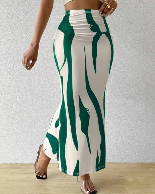 Zebra Print Gathered Maxi Skirt
