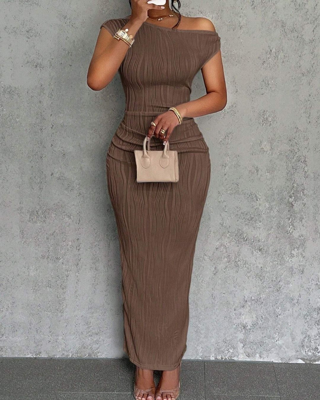 Camillia Long Bodycon Dress Off-Shoulder Dress
