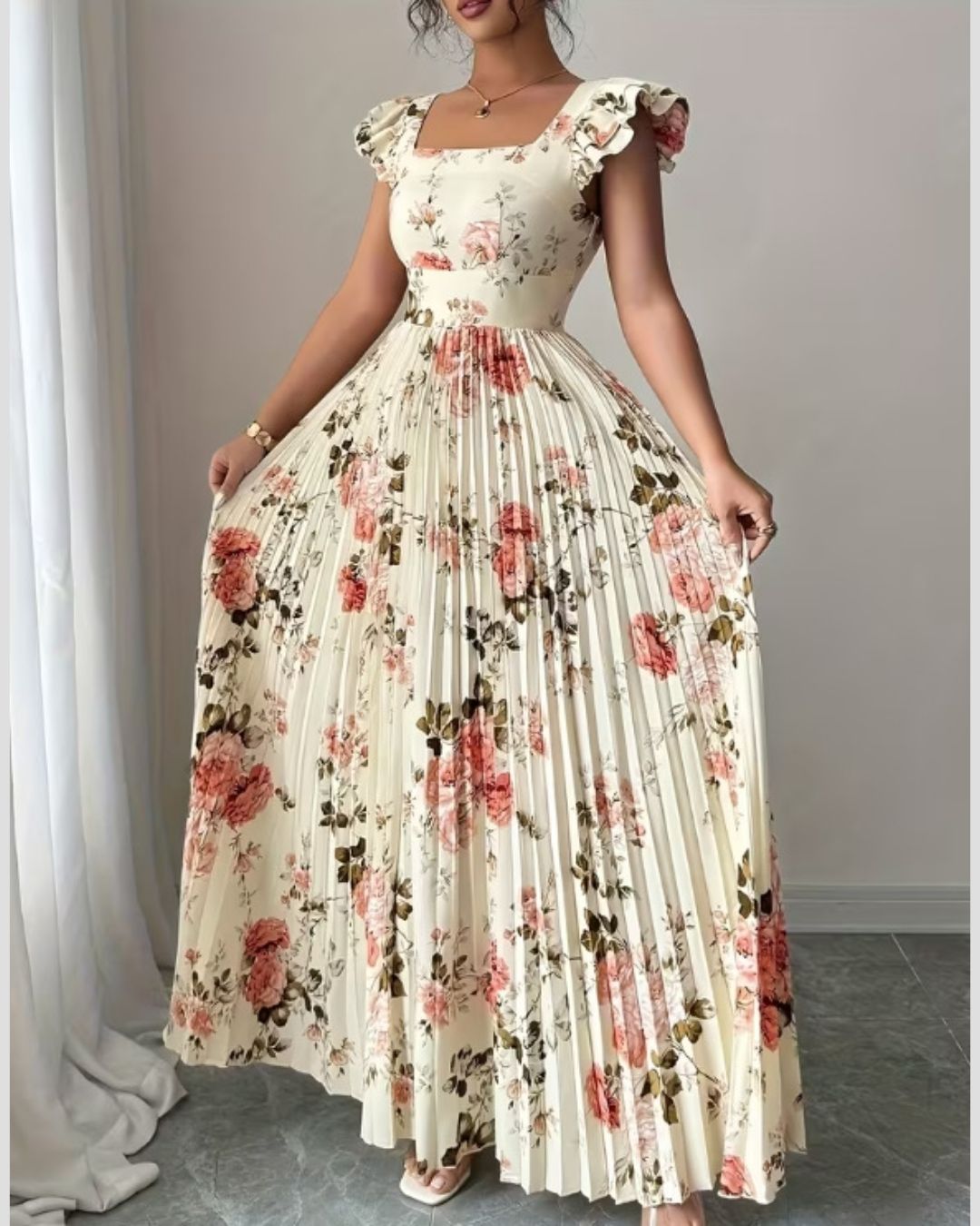 Robe Longue Plissée Matilda Motif fleuri