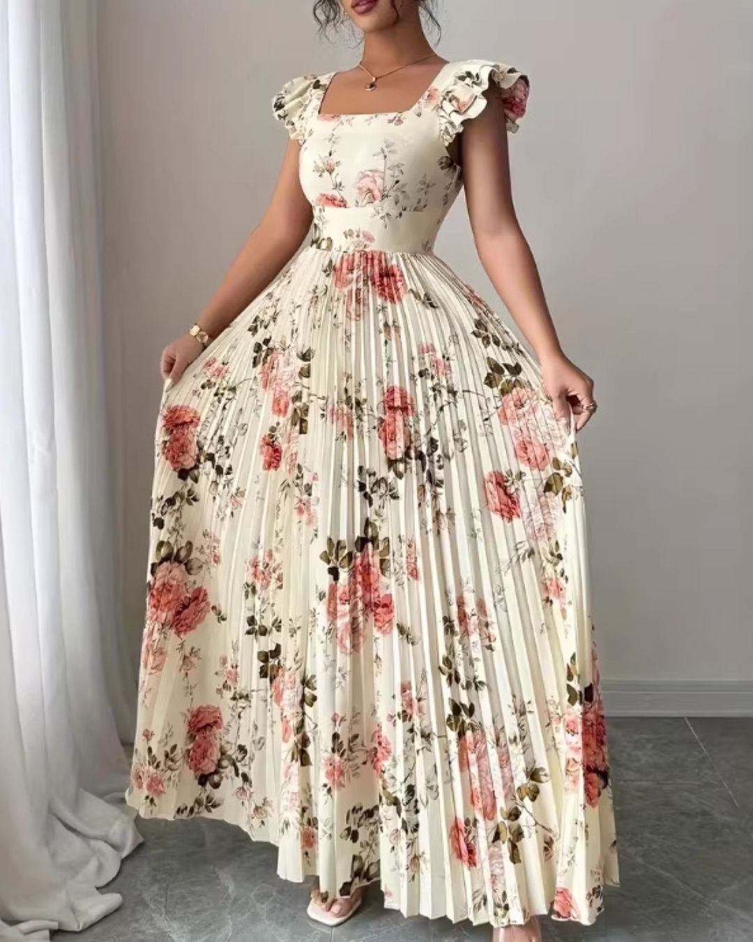 Robe Longue Plissée Matilda Motif fleuri