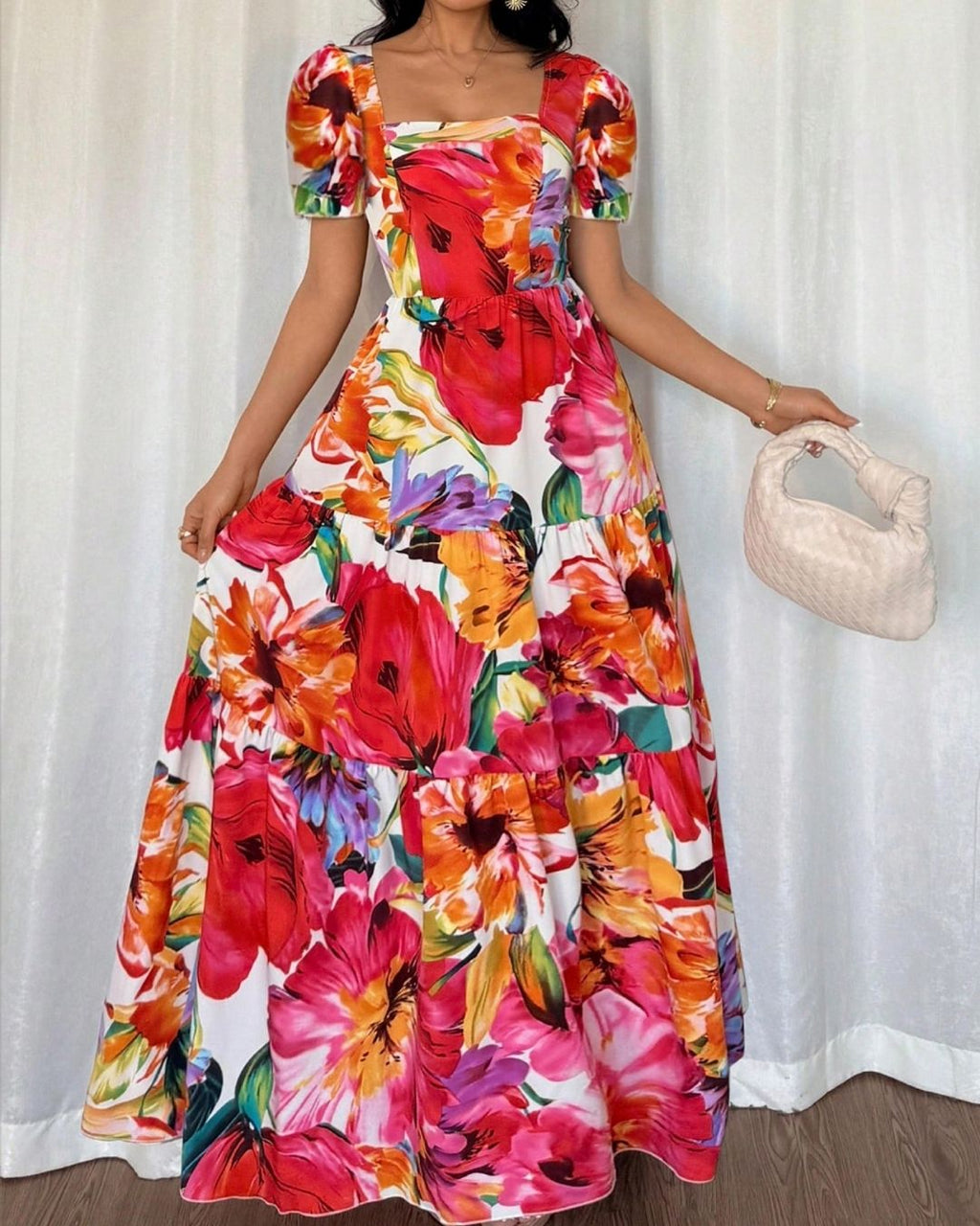 Robe longue évasée Camilia Motif fleuri tropical