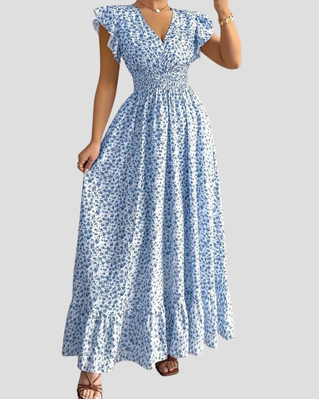 Robe Longue Plissée Deborah Motif Fleuri