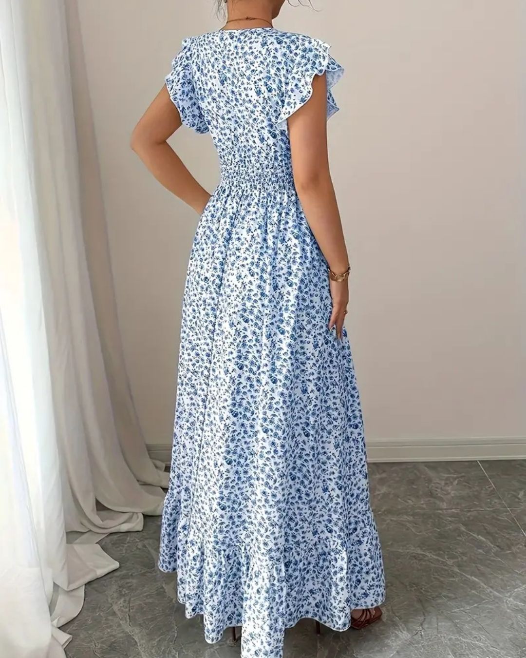 Robe Longue Plissée Deborah Motif Fleuri