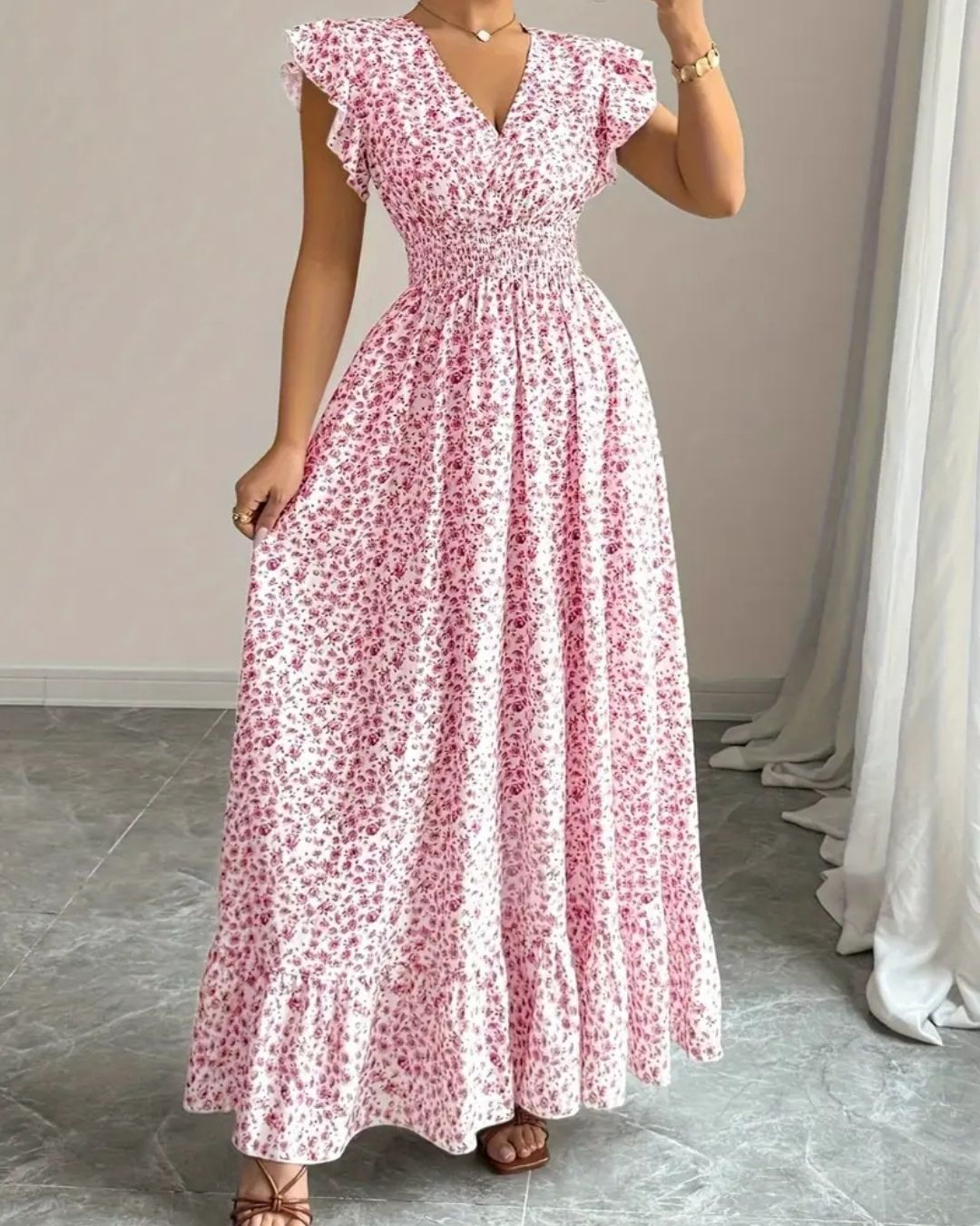 Robe Longue Plissée Deborah Motif Fleuri