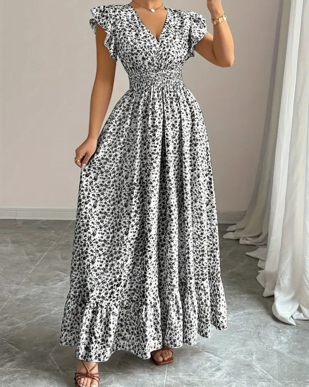 Robe Longue Plissée Deborah Motif Fleuri