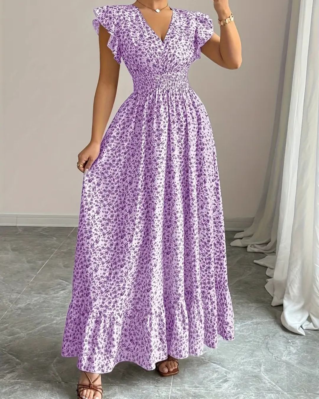 Robe Longue Plissée Deborah Motif Fleuri