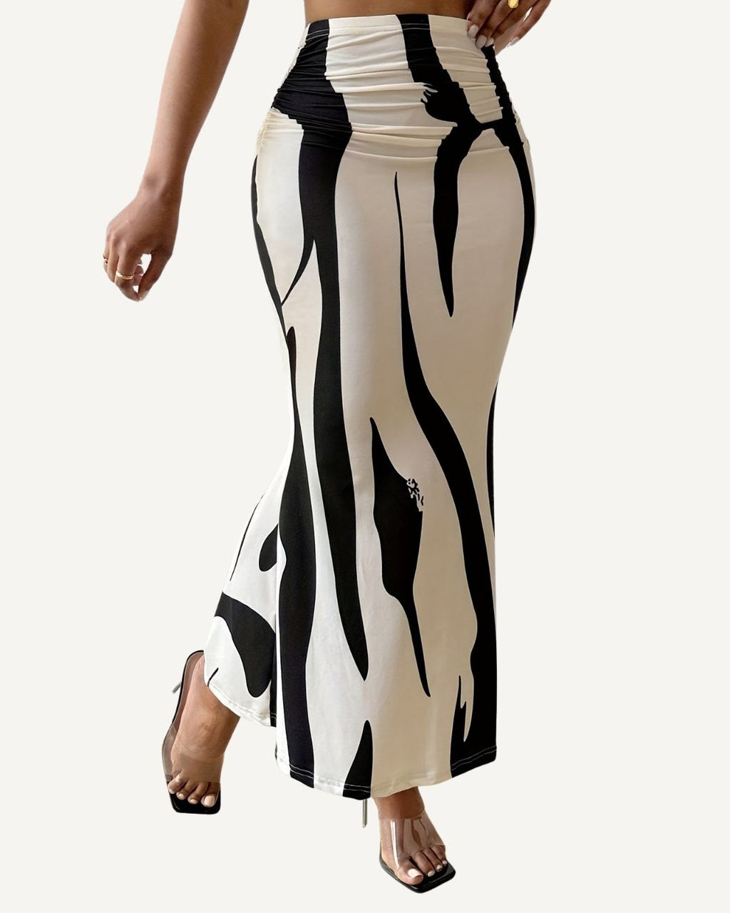 Zebra Print Gathered Maxi Skirt