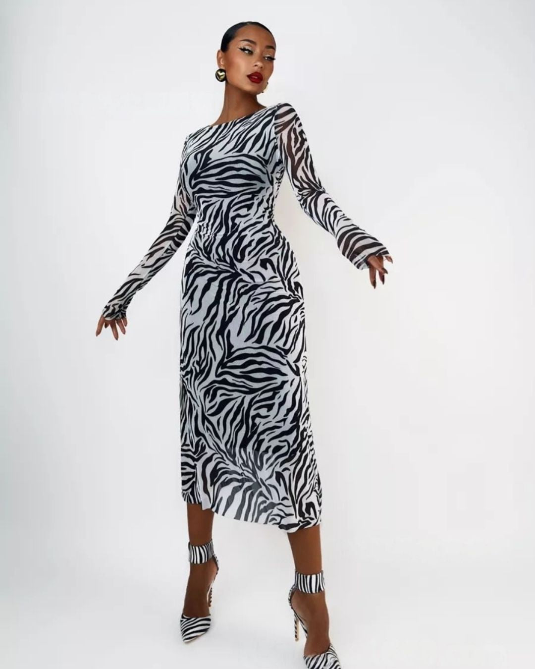 Robe Longue Moulante Sofia Longues Manches Marbré Pastel