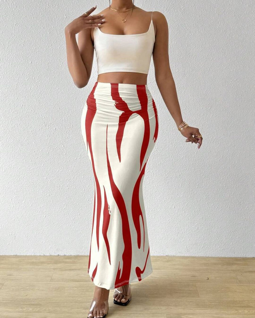 Zebra Print Gathered Maxi Skirt