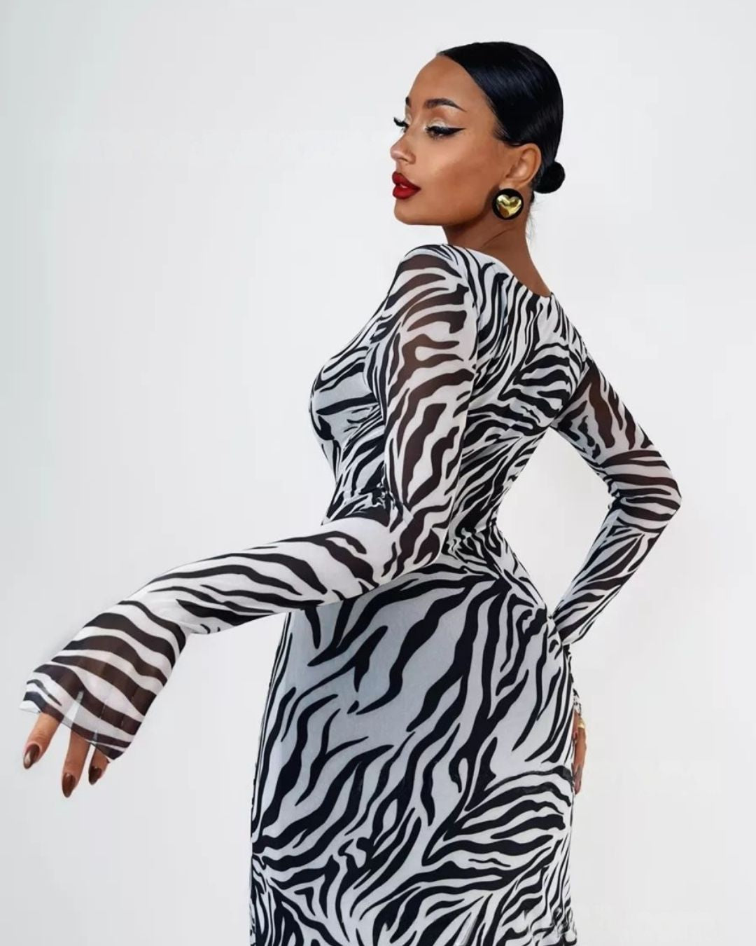 Robe Longue Moulante Sofia Longues Manches Zébré