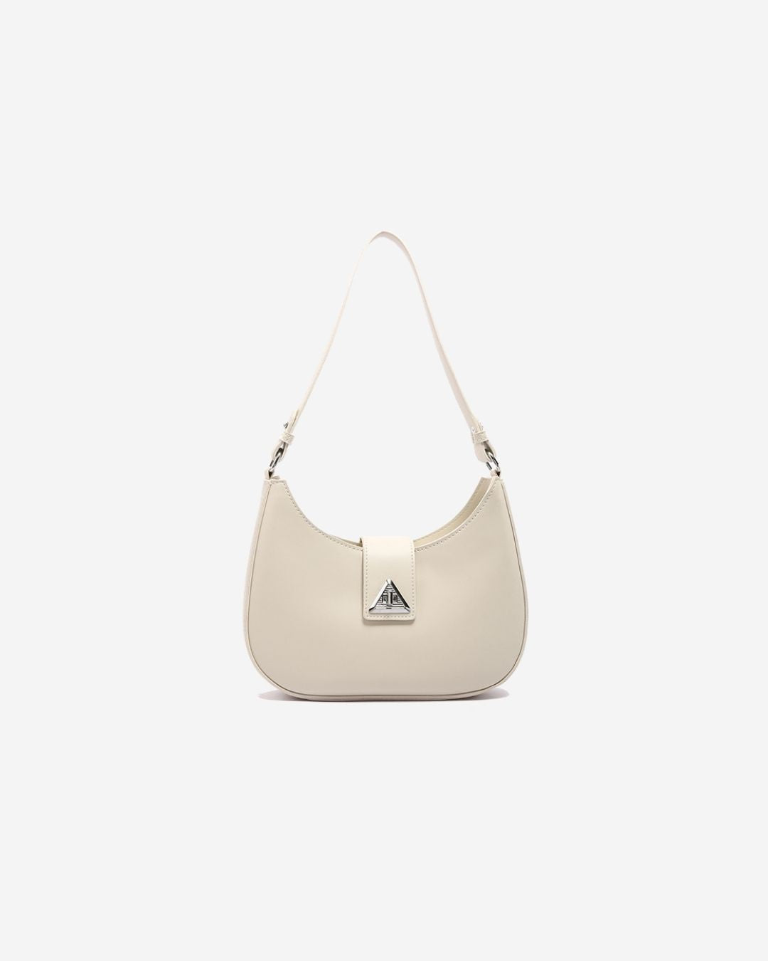 Beige handbag with a brand logo on a white background