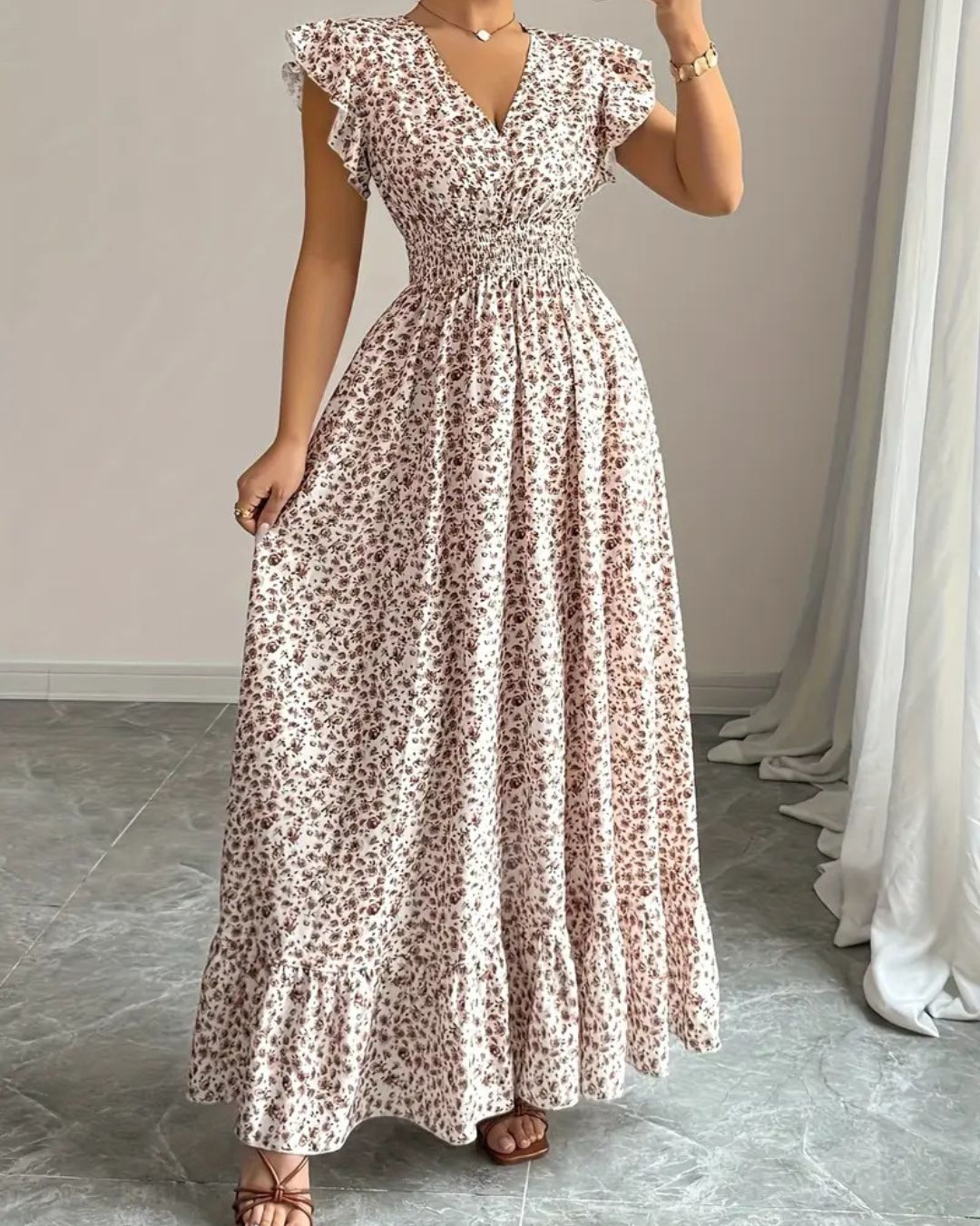 Robe Longue Plissée Deborah Motif Fleuri